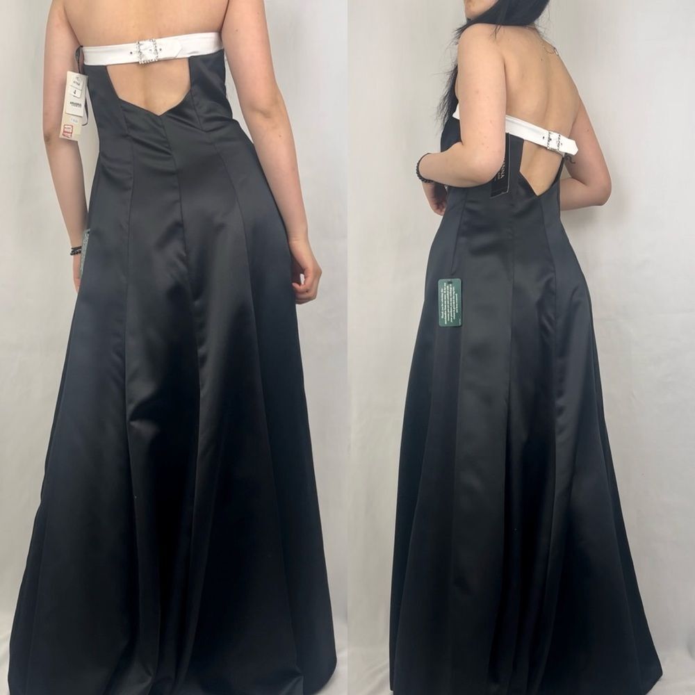 NWT Vintage Rachel Kaye Black Satin Strapless Formal Floor Length Gown - Picture 4 of 7